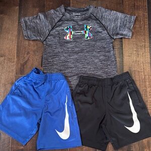 Two Nike Shorts with Under Armour top
